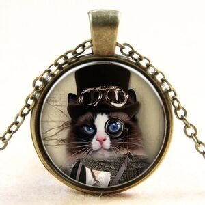 Steampunk Kitty Necklace Antique Bronze